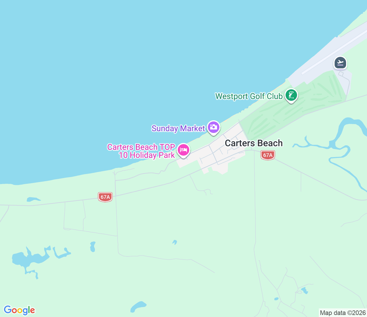 Map showing location of Carters Beach TOP 10