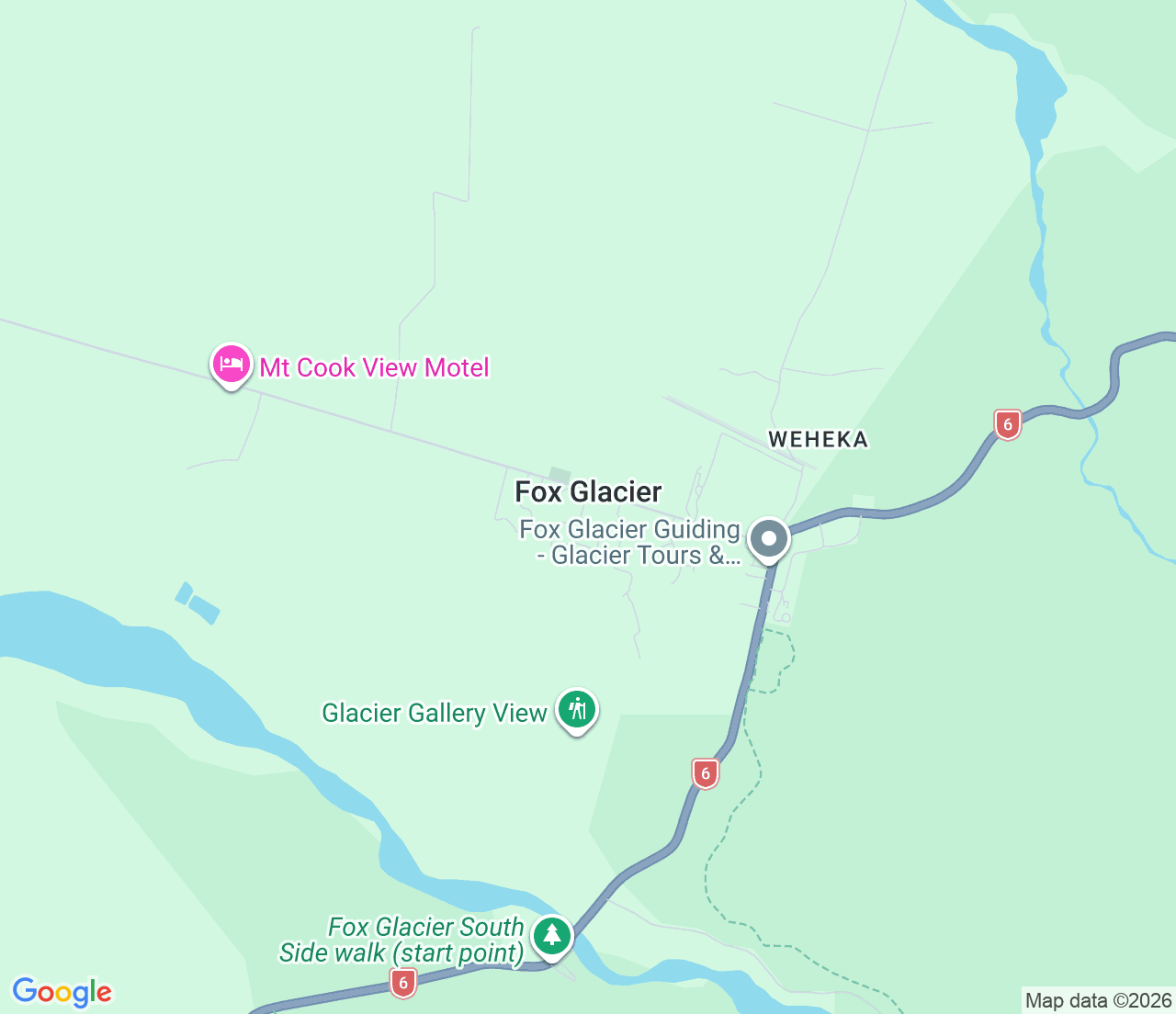 Map showing location of Fox Glacier TOP 10